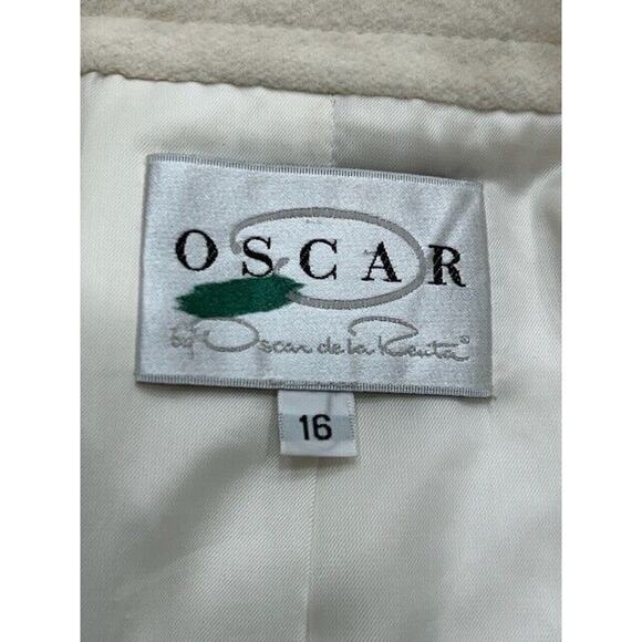 Oscar de la Renta Womens Fleece Jacket Button Down Wool Angora Cream Size 16 - Picture 8 of 16